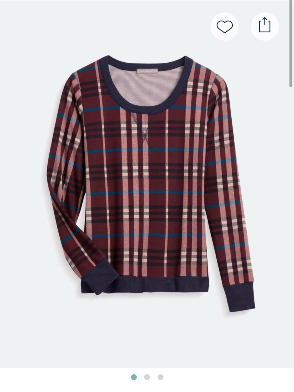 Loveappella Burgundy Plaid Crewneck Sweatshirt with Navy Trim